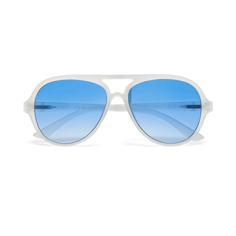OKKIA Alessio Occhiali da Sole Unisex Goccia Bianco Trasparente Gradiente Blu