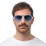 OKKIA Alessio Occhiali da Sole Unisex Goccia Bianco Trasparente Gradiente Blu