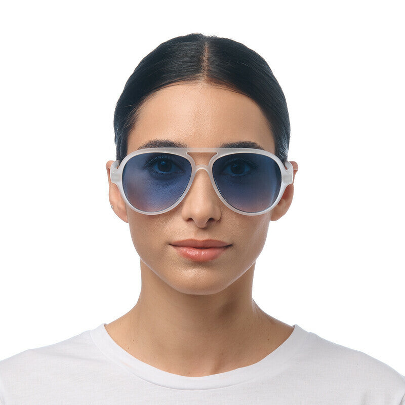 OKKIA Alessio Occhiali da Sole Unisex Goccia Bianco Trasparente Gradiente Blu
