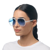 OKKIA Alessio Occhiali da Sole Unisex Goccia Bianco Trasparente Gradiente Blu