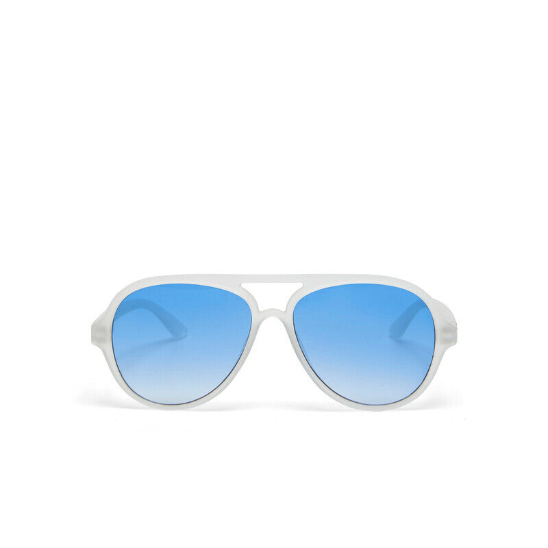OKKIA Alessio Occhiali da Sole Unisex Goccia Bianco Trasparente Gradiente Blu