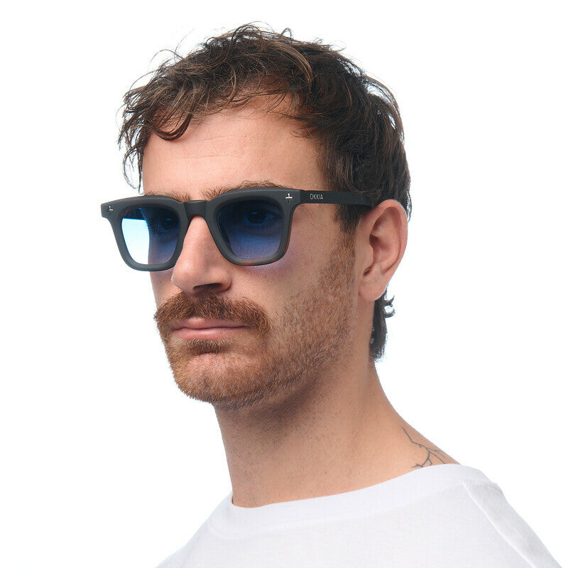 OKKIA Firenze Occhiali da Sole Unisex Rotondo Avana Nero Lenti Blu