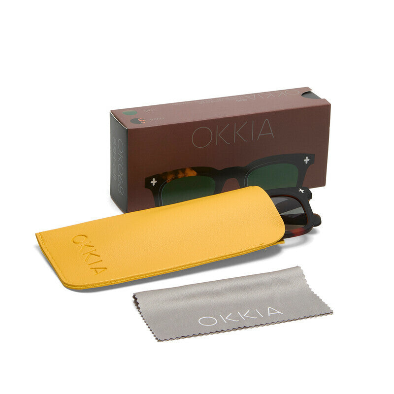 OKKIA Firenze Occhiali da Sole Unisex Rotondo Avana Nero Lenti Verdi