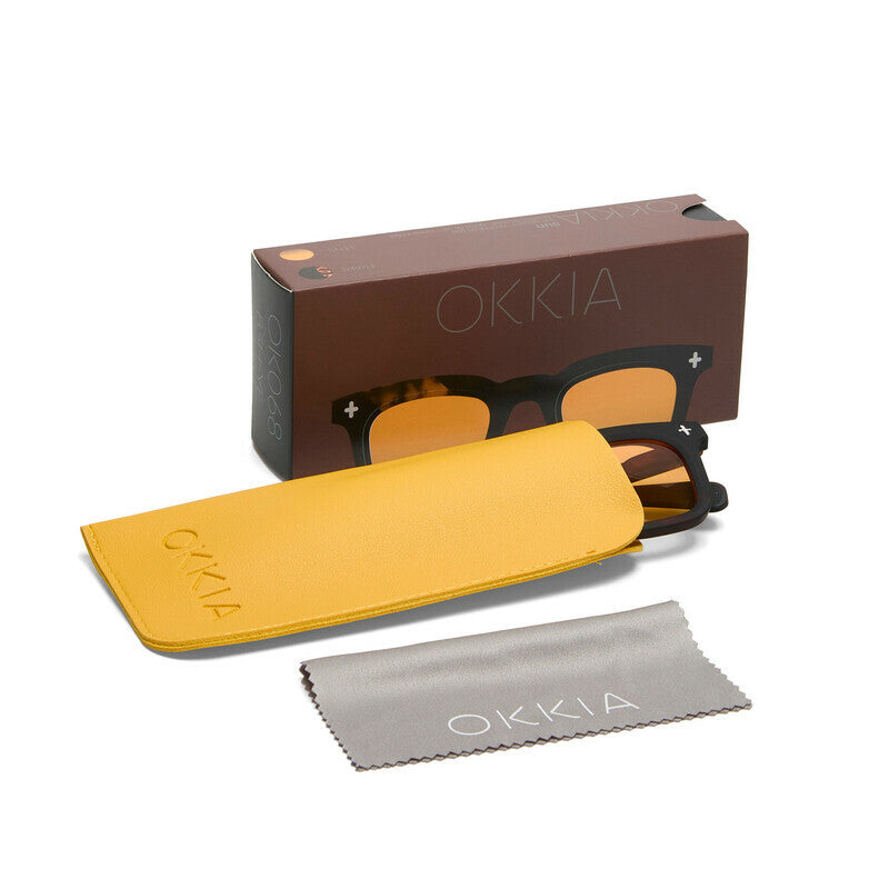 OKKIA Firenze Occhiali da Sole Unisex Rotondo Avana Nero Lenti Gialle