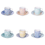 Set 6 tazzine caffè Marea Villa D'Este in porcellana con decoro onde
