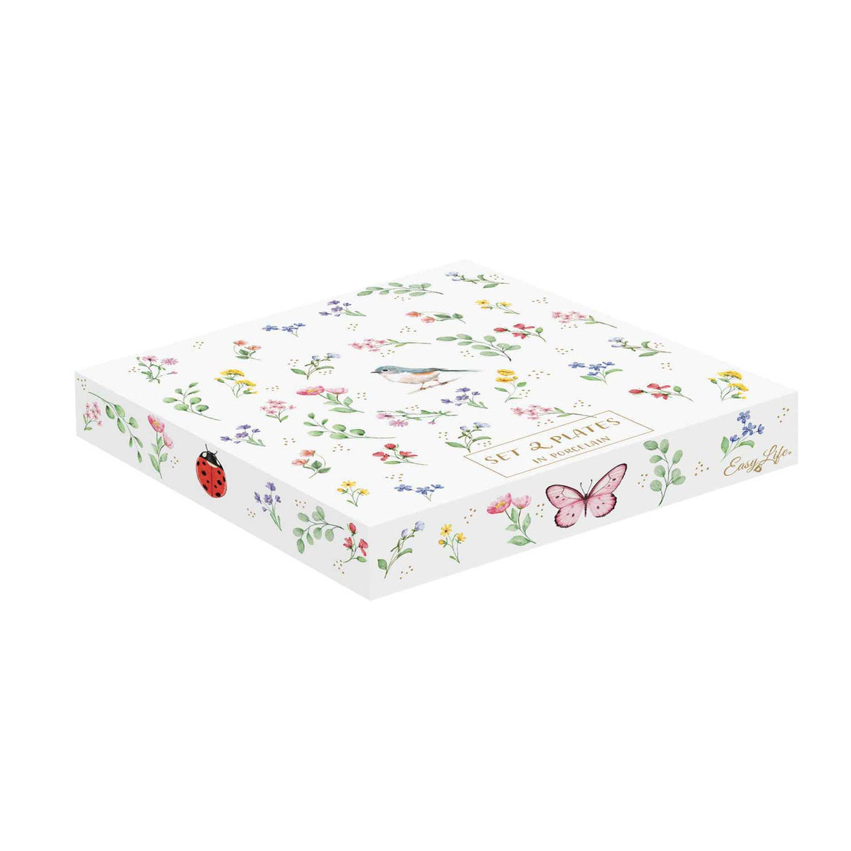 EASY LIFE Set 2 Piattini in Porcellana 16cm Fancy Garden Farfalla Coccinella