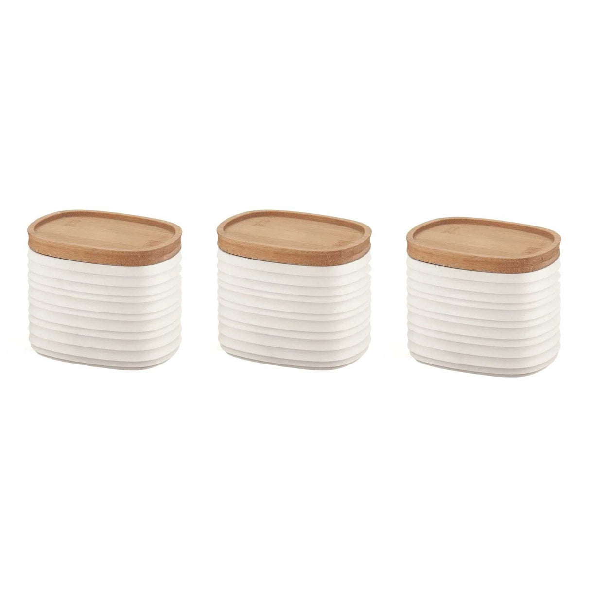 Set 3 barattoli Tierra Guzzini in plastica riciclata con coperchio bamboo