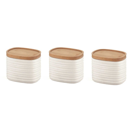 Set 3 barattoli Tierra Guzzini in plastica riciclata con coperchio bamboo