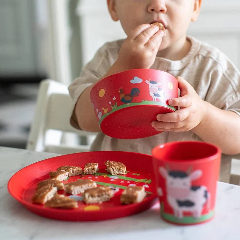 KOZIOL Set Bimbo 3 Pezzi Piatto Ciotola Bicchiere Organic Fattoria Rosso