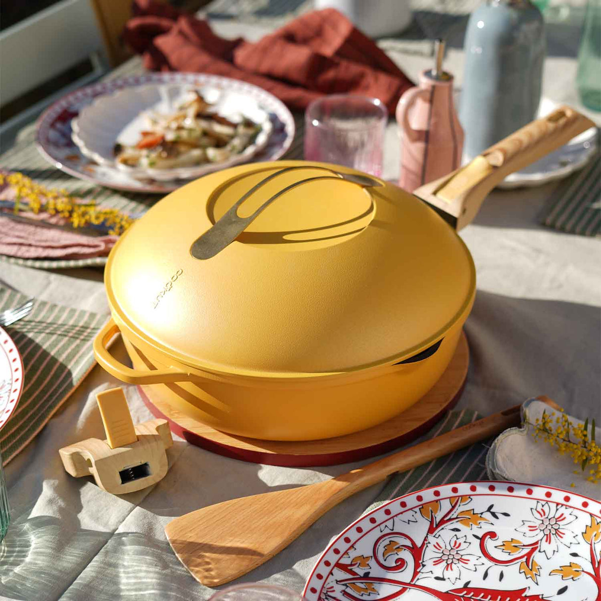 COOKUT La Favolosa Padella Casseruola Tegame 2 Manici 8 in 1 28cm Metallo Giallo Mango