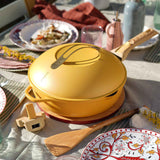 COOKUT La Favolosa Padella Casseruola Tegame 2 Manici 8 in 1 28cm Metallo Giallo Mango