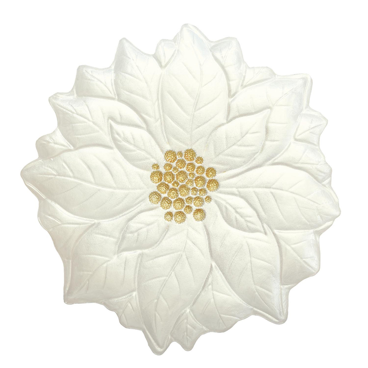 EASY LIFE Piatto Natalizio Stella di Natale Bianco con Decoro Oro 31cm Vetro