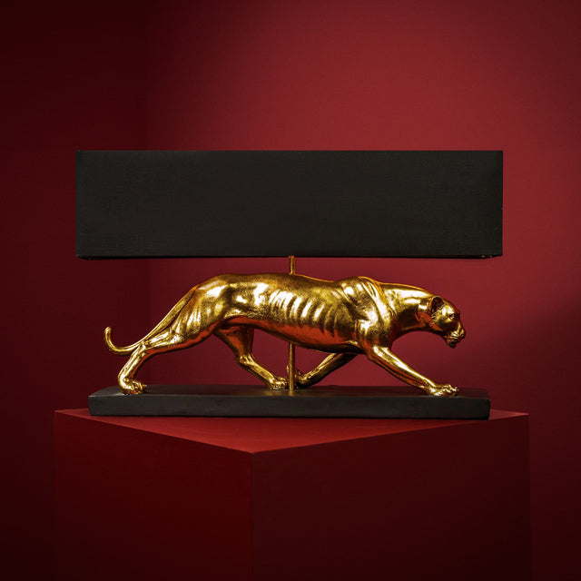 WERNS Lampada da Tavolo Pantera Baghiro 60,5x38,5cm Oro Nero Poliresina