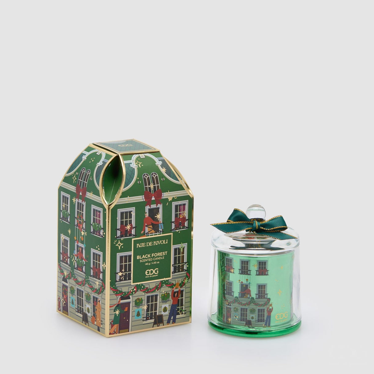 EDG Enzo De Gasperi Candela Natalizia Profumata Rue de Rivoli Verde scuro in Vetro e Cera 12cm