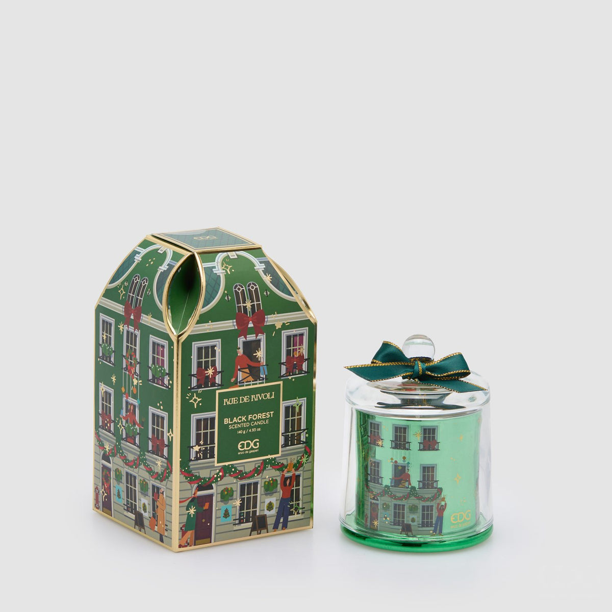 EDG Enzo De Gasperi Candela Natalizia Profumata Rue de Rivoli Verde scuro in Vetro e Cera 12cm