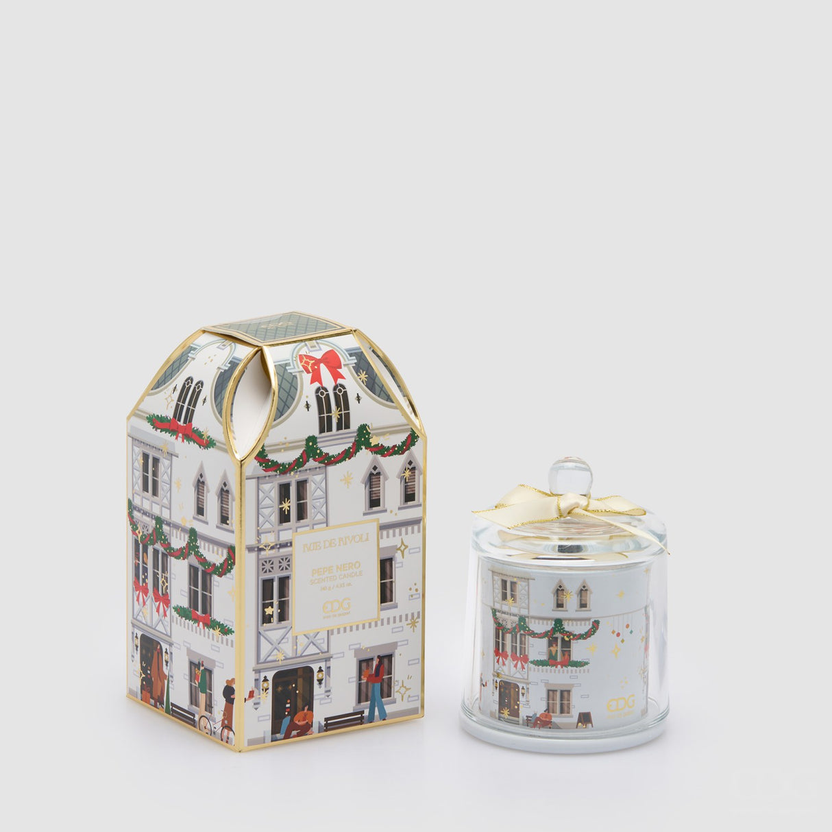 EDG Enzo De Gasperi Candela Natalizia Profumata Rue de Rivoli Ambra in Vetro e Cera 12cm