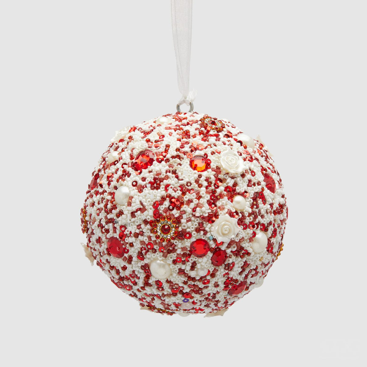EDG Enzo De Gasperi Pallina di Natale Mille Perle Bianco e Rosso in Plastica 10cm