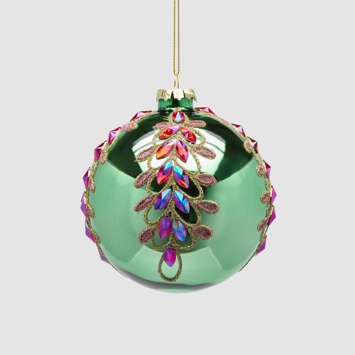 EDG Enzo De Gasperi Pallina di Natale Foglie e Gemme Verde e Rosa in Vetro 10cm