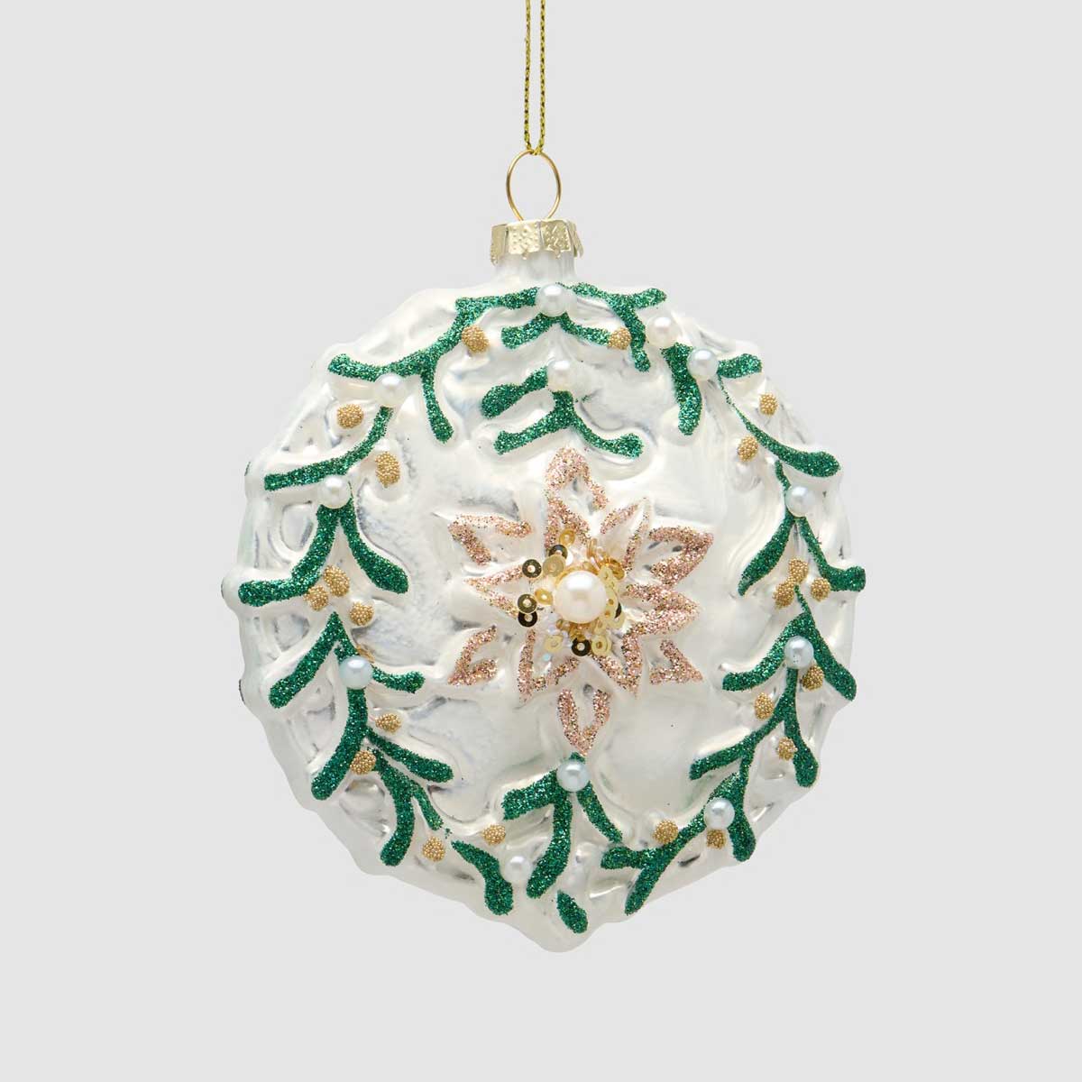 EDG Enzo De Gasperi Medaglione Natalizio Stella Alpina Bianco e Verde in Vetro 10cm