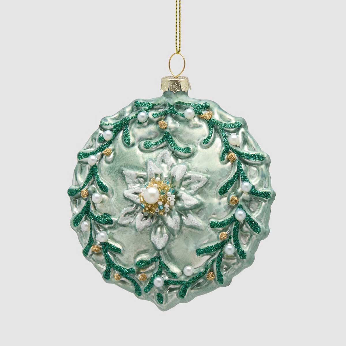 EDG Enzo De Gasperi Medaglione Natalizio Stella Alpina Verde in Vetro 10cm