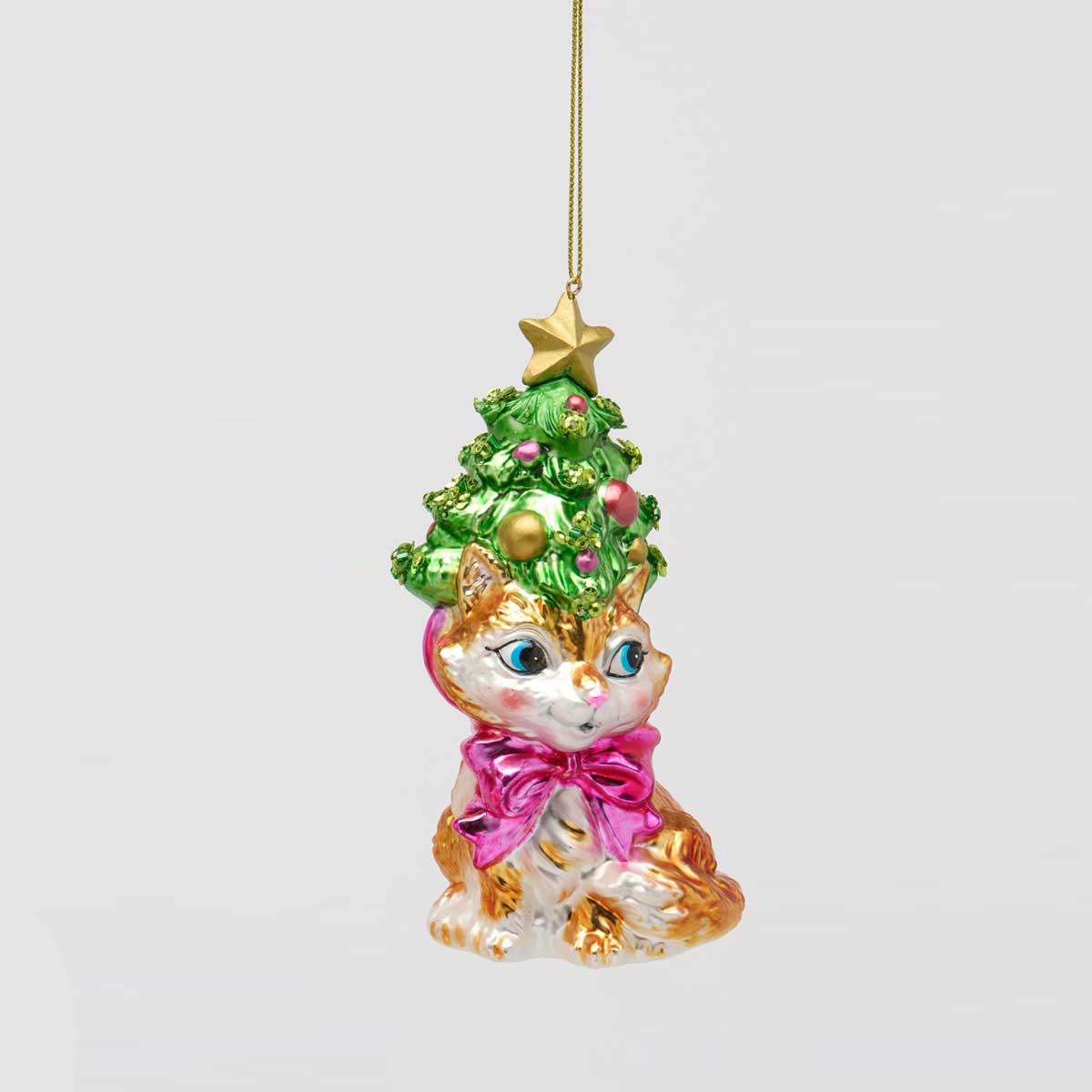 EDG Enzo De Gasperi Addobbo Natalizio Gatto Vestito da Alberello Multicolore in Vetro 14cm