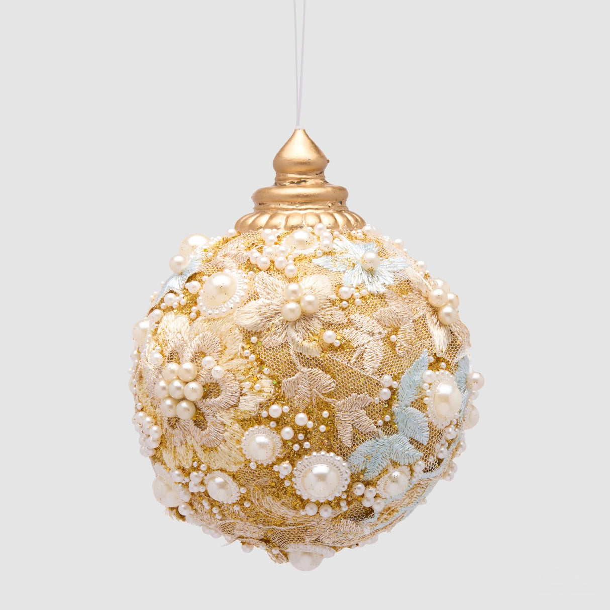 EDG Enzo De Gasperi Pallina di Natale Pizzo Blu e Oro in Poliresina 10cm