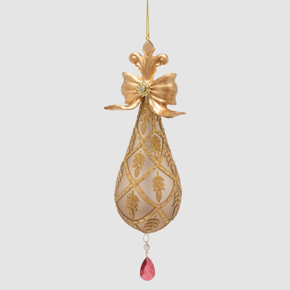 EDG Enzo De Gasperi Addobbo Natalizio a Goccia con Fiocco Oro in Vetro 25x8cm