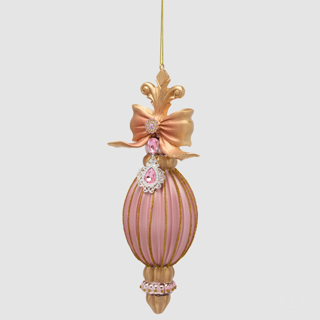 EDG Enzo De Gasperi Addobbo Natalizio a Fuso Righe Rosa antico in Vetro 22x7cm
