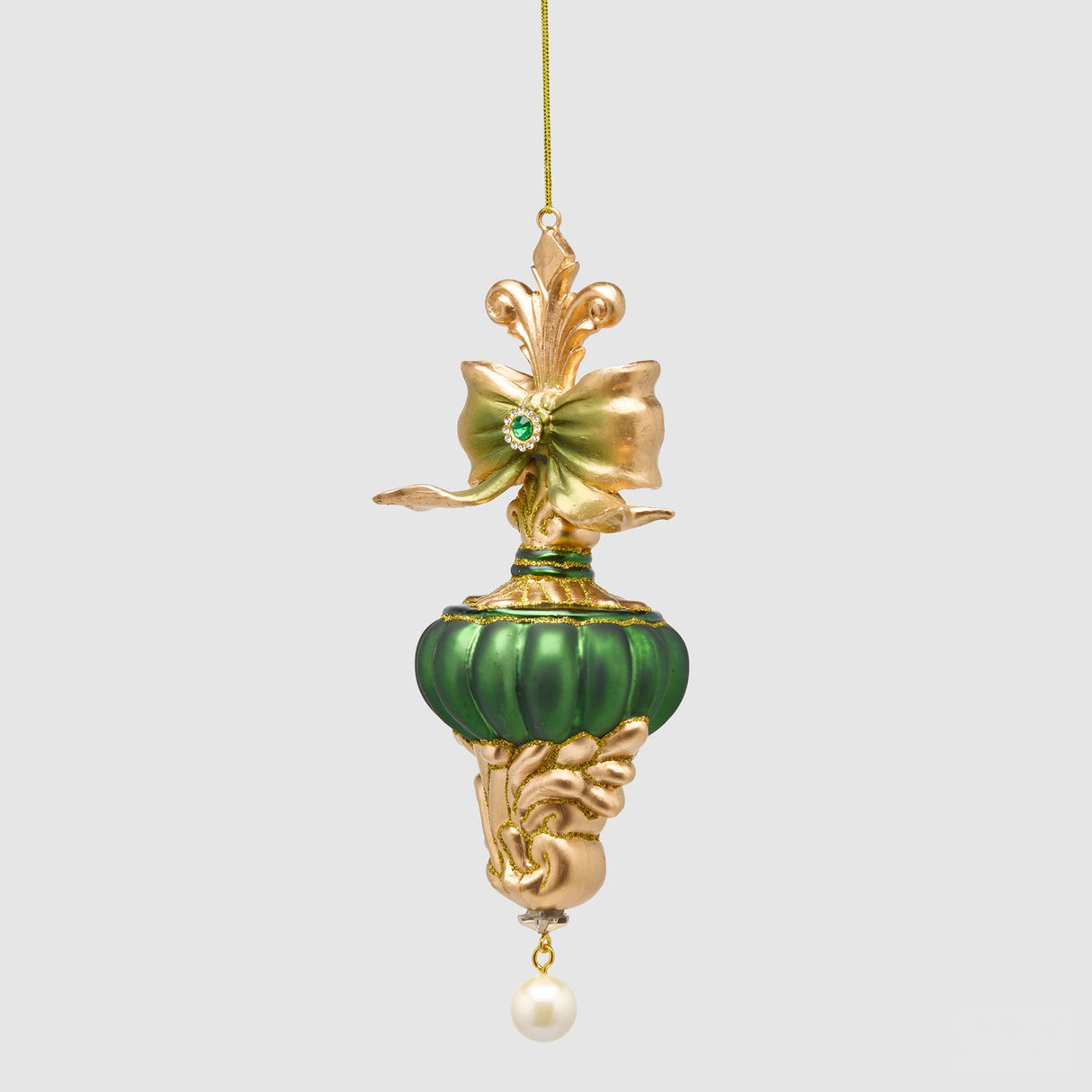 EDG Enzo De Gasperi Addobbo Natalizio a Trottola con Fiocco Verde e Oro in Vetro 20,5x7cm