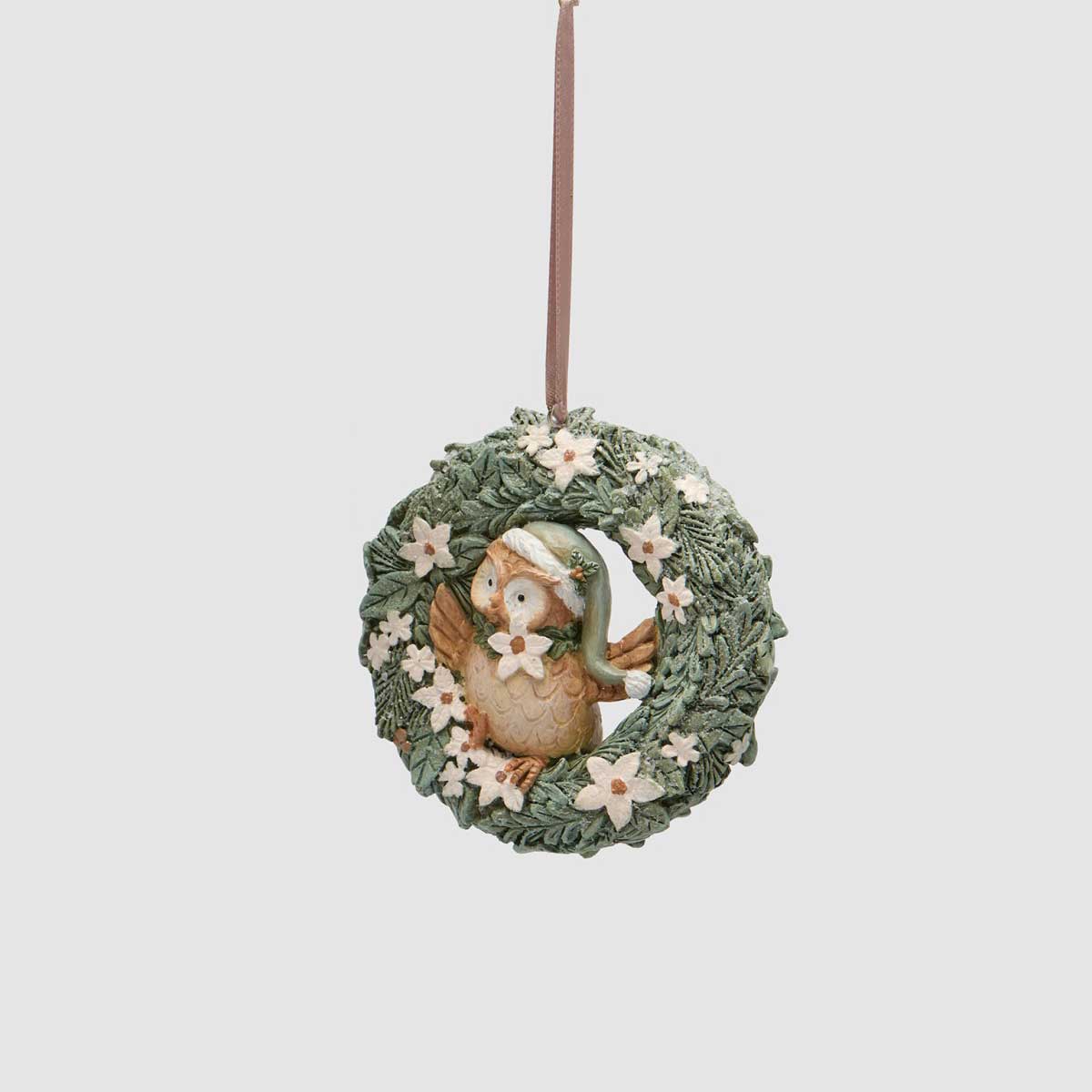EDG Enzo De Gasperi Addobbo Natalizio Ghirlanda con Gufo Verde in Poliresina 12,5cm