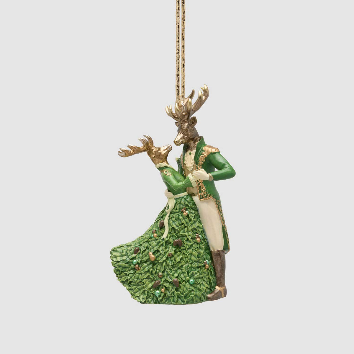 EDG Enzo De Gasperi Addobbo Natalizio Coppia di Renne che Danzano Bianco e Verde in Poliresina 12cm
