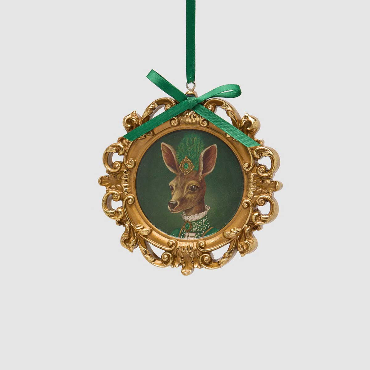 EDG Enzo De Gasperi Addobbo Natalizio Cornice con Cerbiatto Verde e Oro in Poliresina 12cm