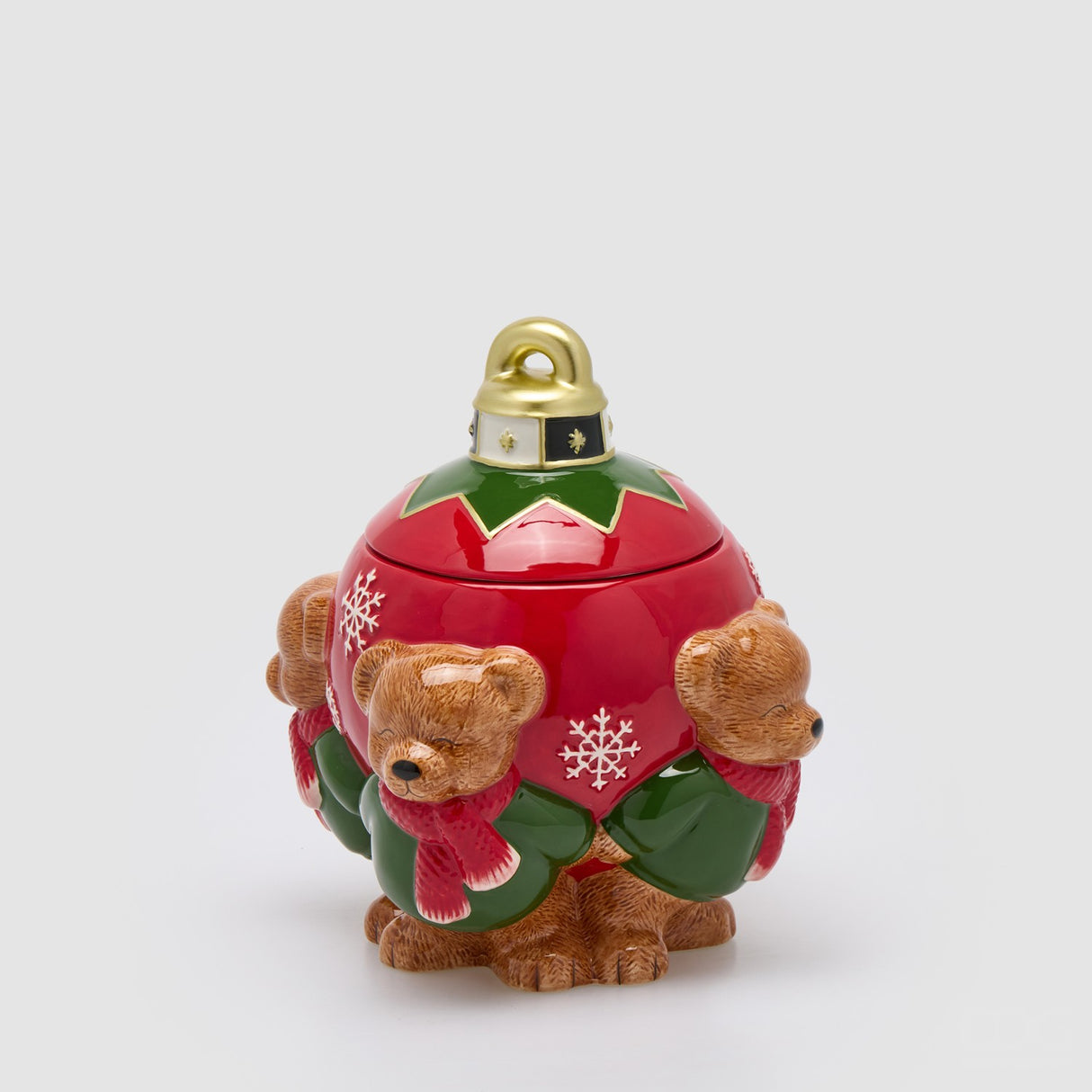 EDG Enzo De Gasperi Contenitore Natalizio con Orsetti Verde e Rosso in Ceramica 25x23x17,5cm