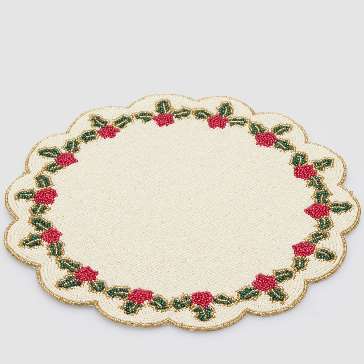 EDG Enzo De Gasperi Sottopiatto Natalizio Agrifoglio Bianco e Rosso in Vetro 35cm