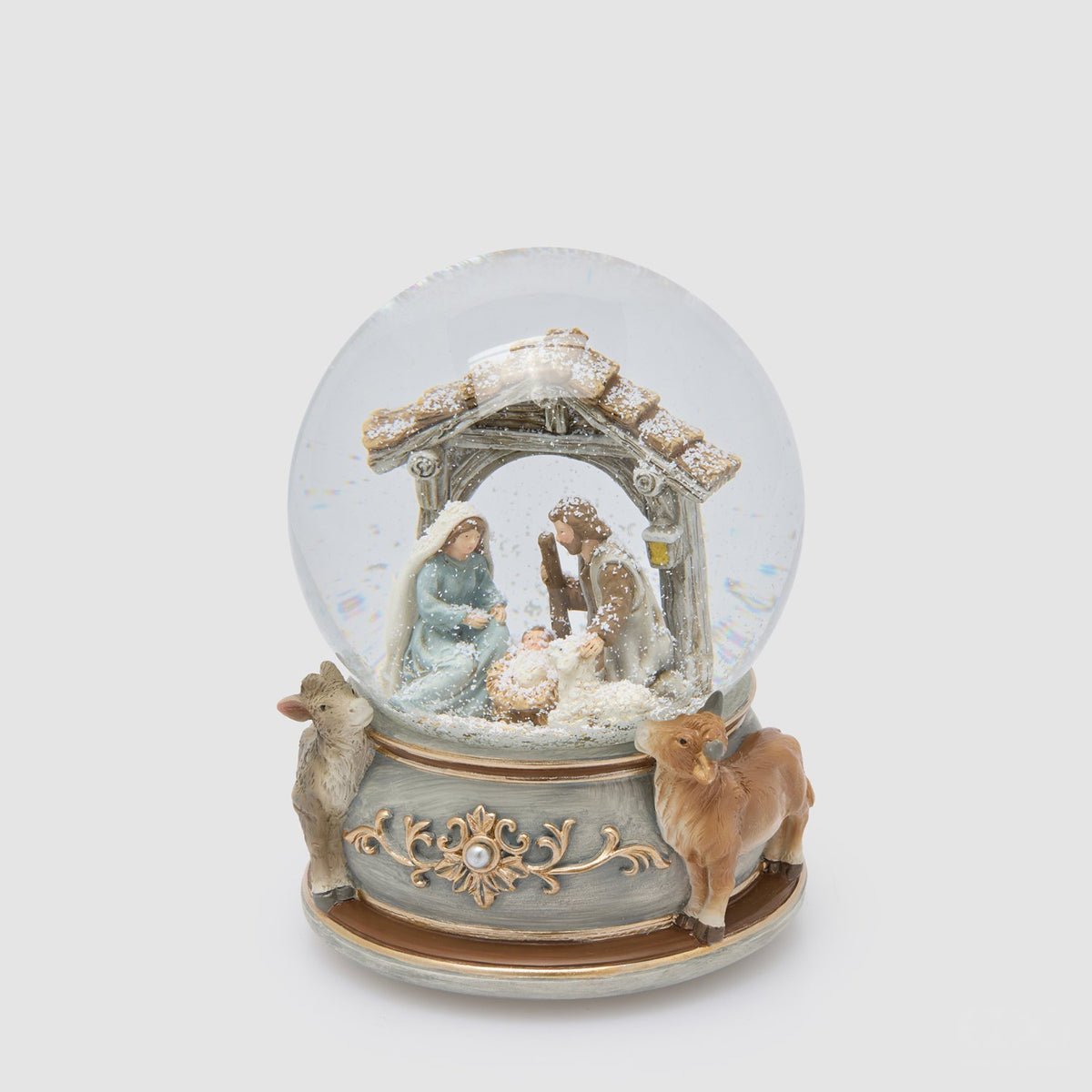 EDG Enzo De Gasperi Palla di Neve Natività Carillon Blu e Oro in Vetro 16,5x12cm