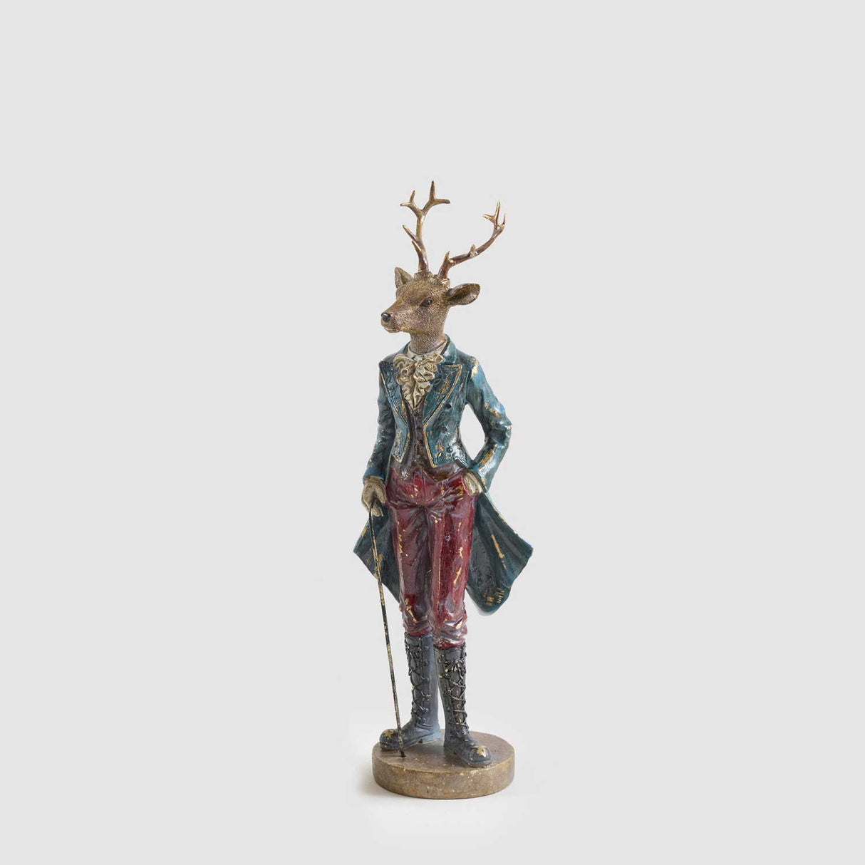 EDG Enzo De Gasperi Statua Natalizia Renna Boheme Uomo Blu in Poliresina 42cm
