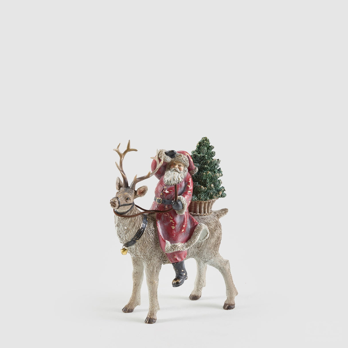 EDG Enzo De Gasperi Statua Babbo Natale sulla Renna Verde e Rosso in Poliresina 26x20x11cm