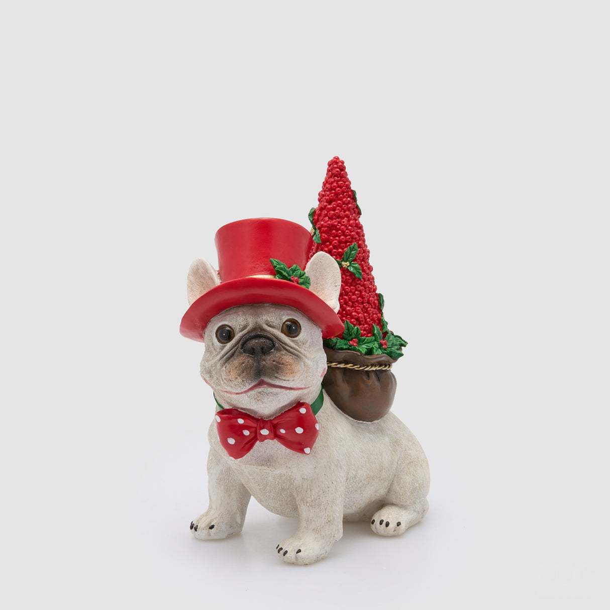 EDG Enzo De Gasperi Statuina Natalizia Bulldog con Alberello Bianco e Rosso in Poliresina 28,5x23x12,5cm