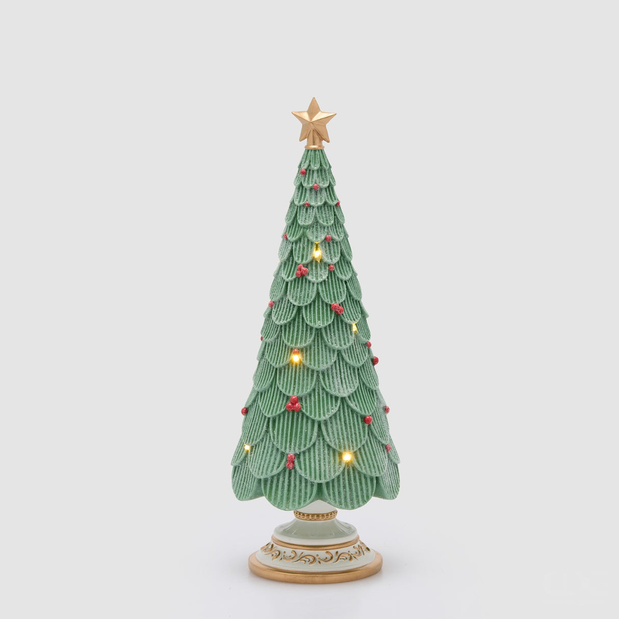 EDG Enzo De Gasperi Alberello di Natale con Bacche e LED Verde e Rosso in Poliresina 38x14cm