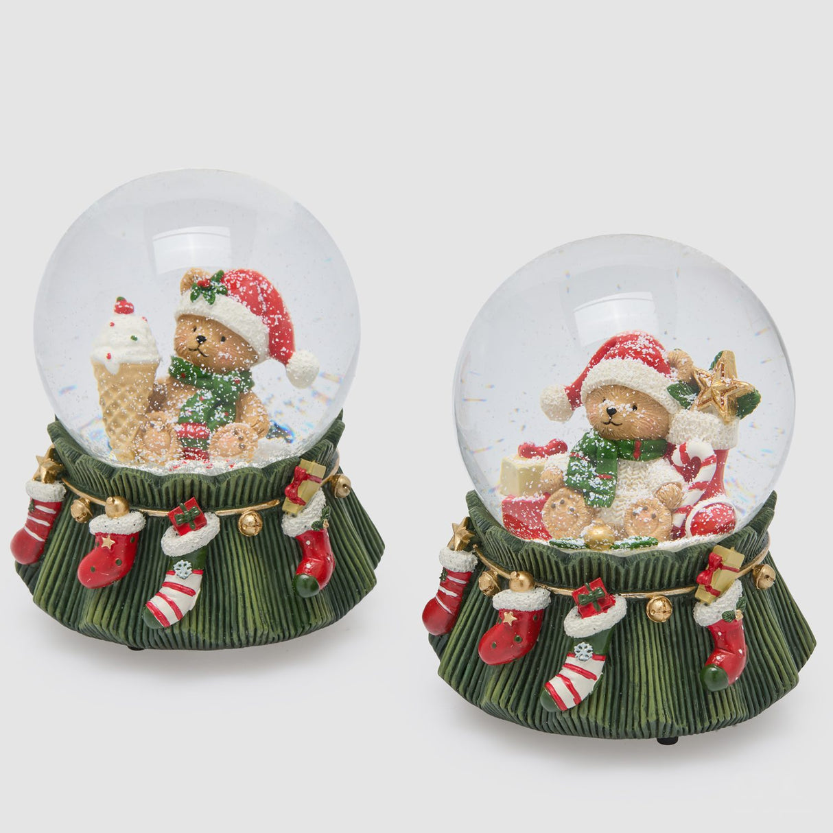 EDG Enzo De Gasperi Palla di Neve Natalizia Orsetto Carillon Verde e Rosso in Vetro 14,5x11,5cm 1 Pezzo