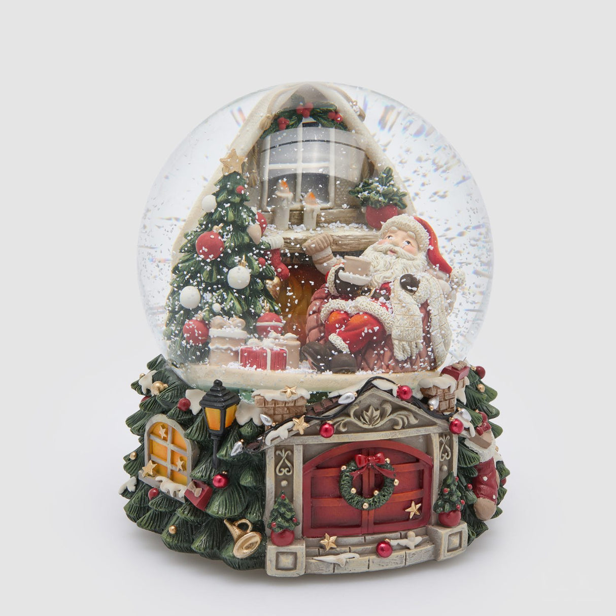 EDG Enzo De Gasperi Palla di Neve Babbo Natale con Alberello Verde e Rosso in Vetro 20x16cm
