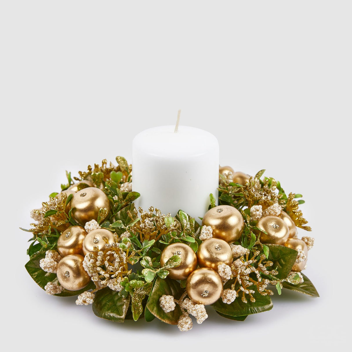 EDG Enzo De Gasperi Corona Natalizia Portacandela con Mele e Foglie Verde e Oro 20cm