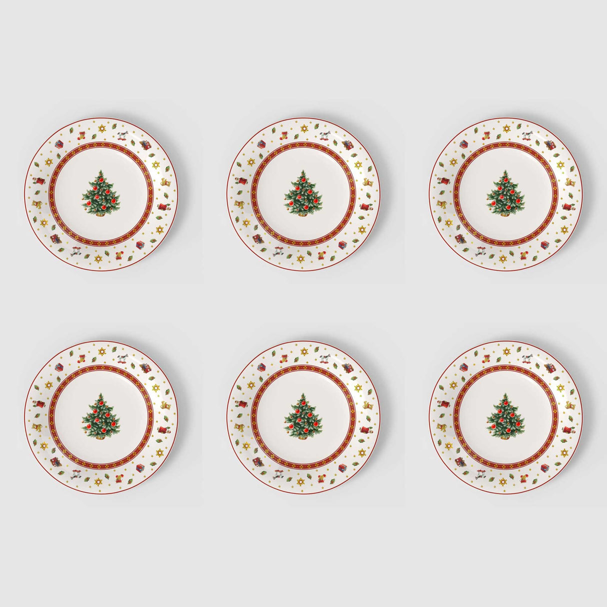 VILLEROY & BOCH Set 6 Piatti Dessert Natalizi Toy's Delight Specials Rosso e Bianco in Porcellana Premium 21,5cm