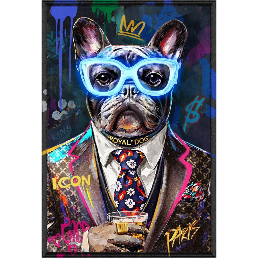 PALAIS ROYAL Quadro LED Bulldog Francese Pop Art Stampa su Tela 60x90cm