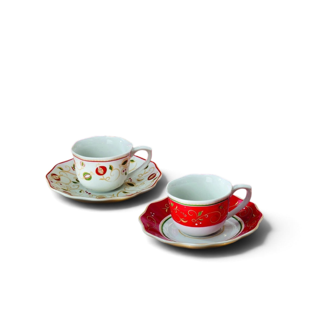 BRANDANI Set 2 Tazzine da Caffè Natalizie Tempo di Festa con Piattino in Porcellana 13,5cm