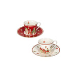 BRANDANI Set 2 Tazzine da Caffè Natalizie Villaggio in Festa con Piattino in Porcellana New Bone China 12cm