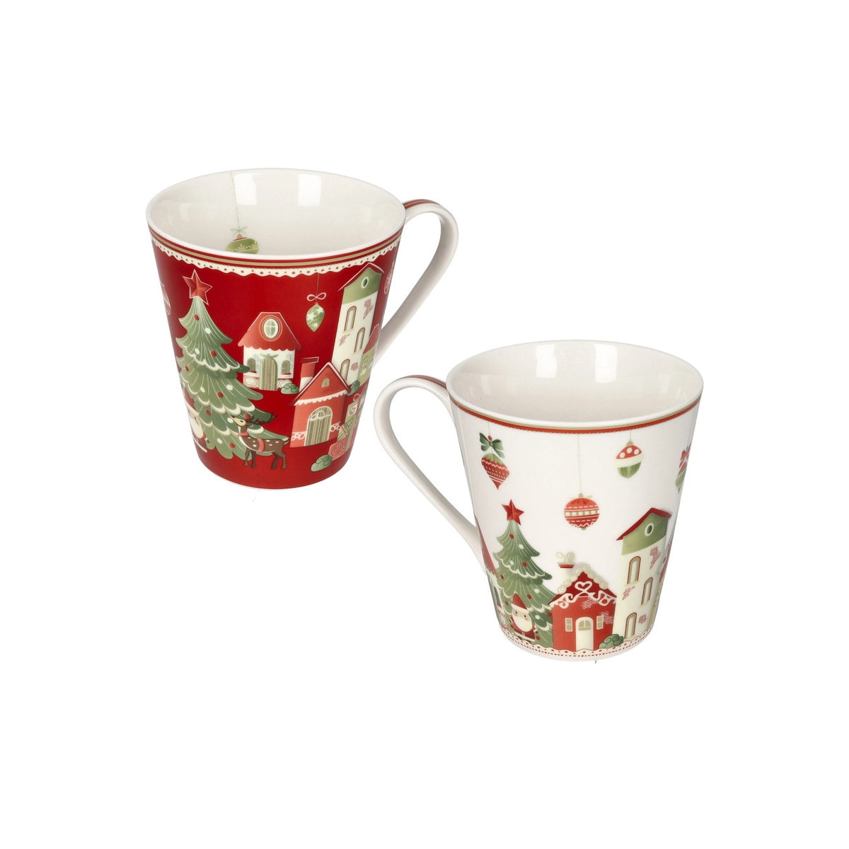 BRANDANI Set 2 Mug Natalizie Villaggio in Festa in Porcellana New Bone China 8,5cm
