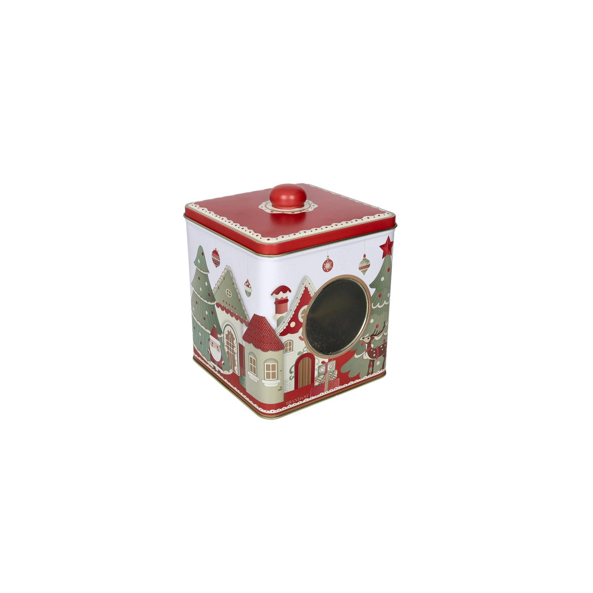 BRANDANI Barattolo Natalizio Villaggio in Festa in Metallo con Oblò 13x13cm