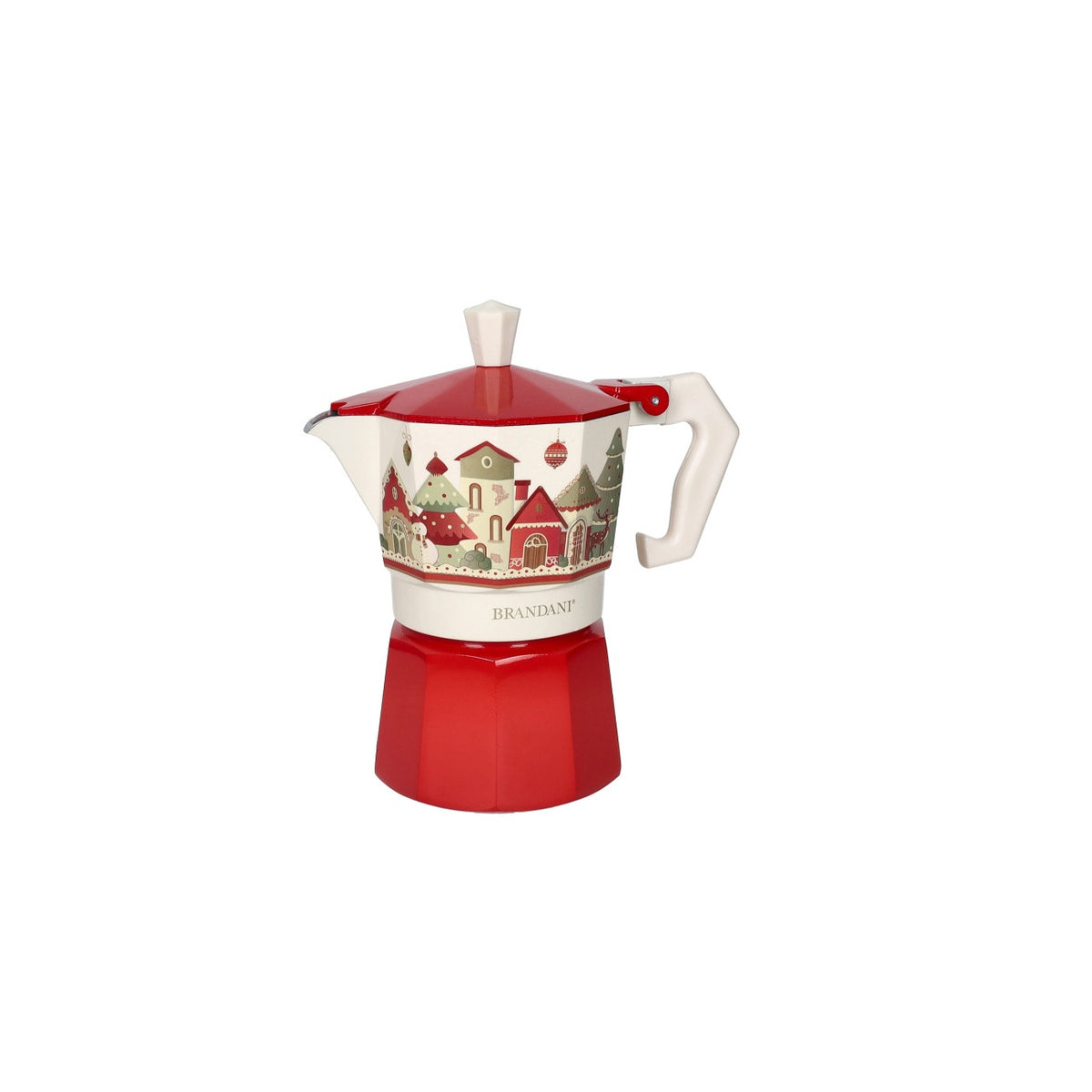 BRANDANI Caffettiera Natalizia Villaggio in Festa 3 Tazze in Alluminio Rossa 8x14,5cm