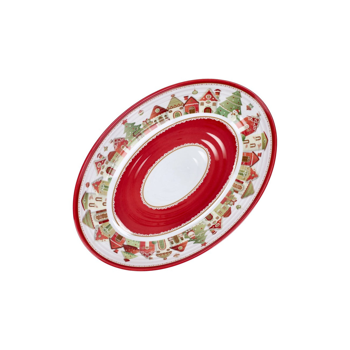 BRANDANI Ciotola Ovale Natalizia Villaggio in Festa in Melamina 33x23cm
